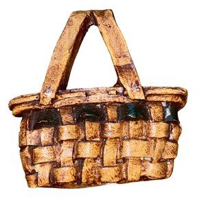 Miniature Wicker Basket Brooch Pin Handmade Rustic Charm Wearable Picnic Basket